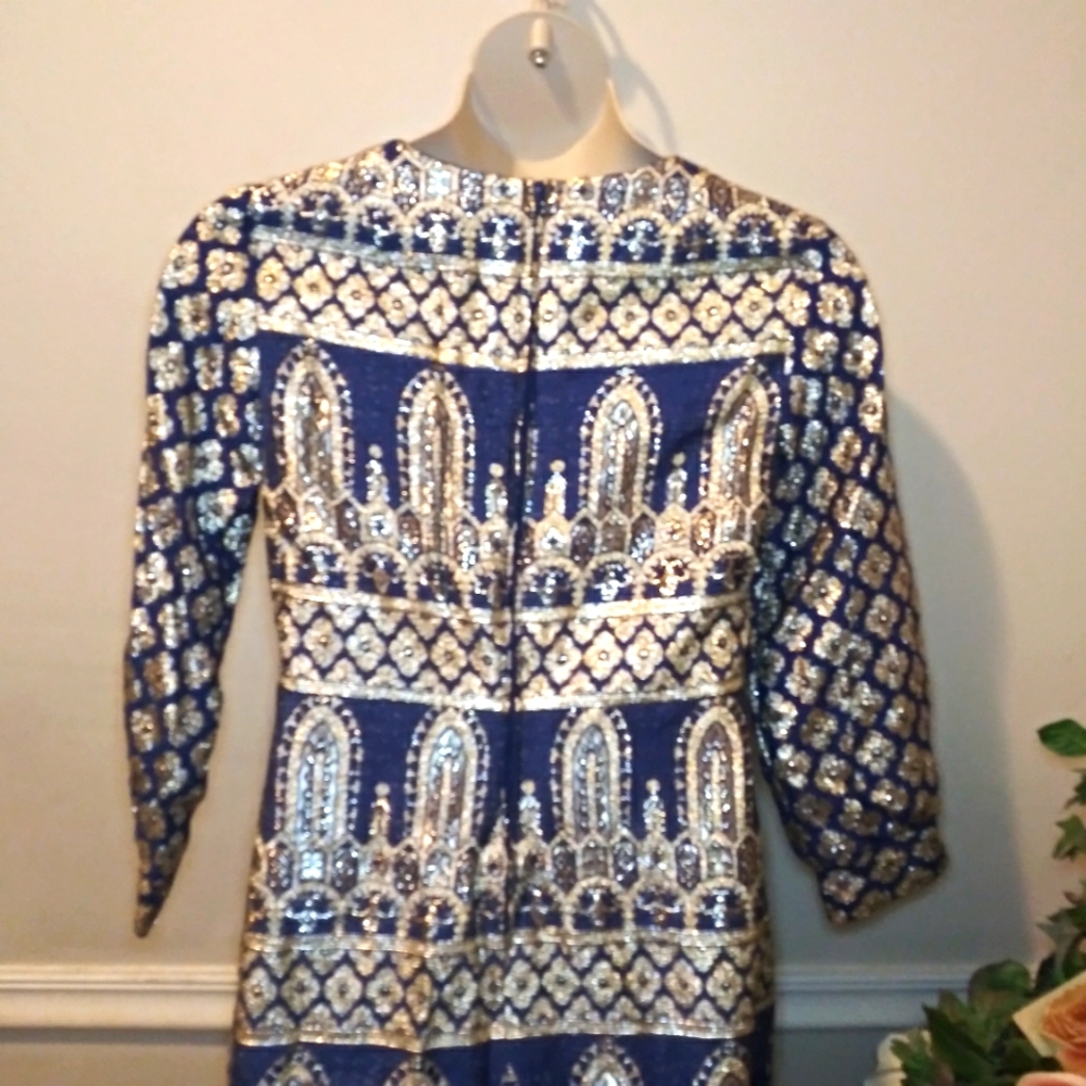 Vintage 1960's Bob Cunningham By Nellica Beitner Royal Blue & Gold Lame´ Gown - Picture 10 of 14